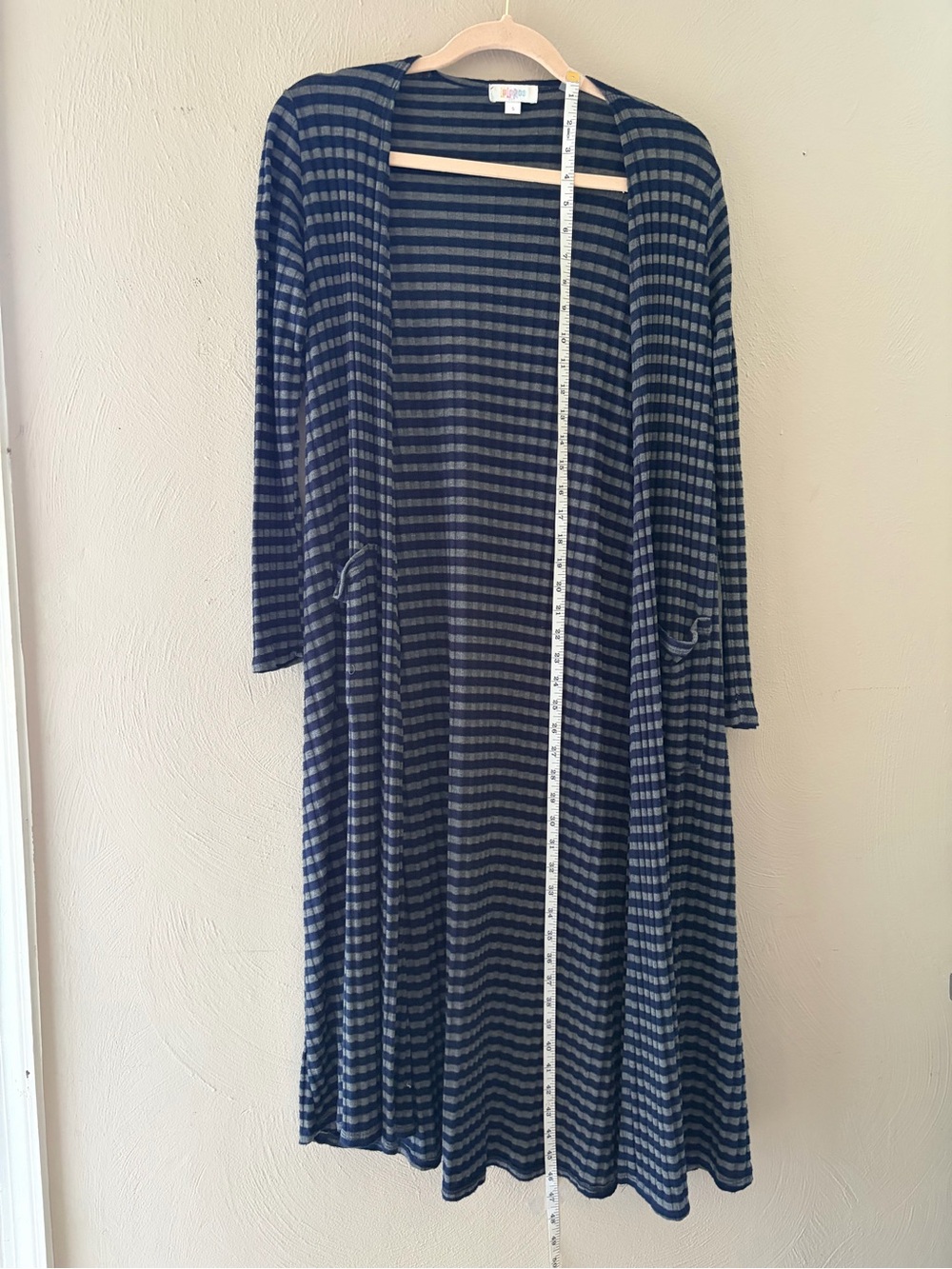 LuLaRoe Navy and Gray Striped Long Sleeve Open Front Dress/Cardigan